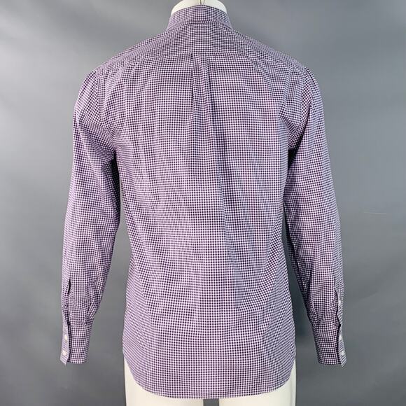 Size S Purple White Gingham Cotton Basic Fit Long Sleeve Shirt - Picture 4 of 6